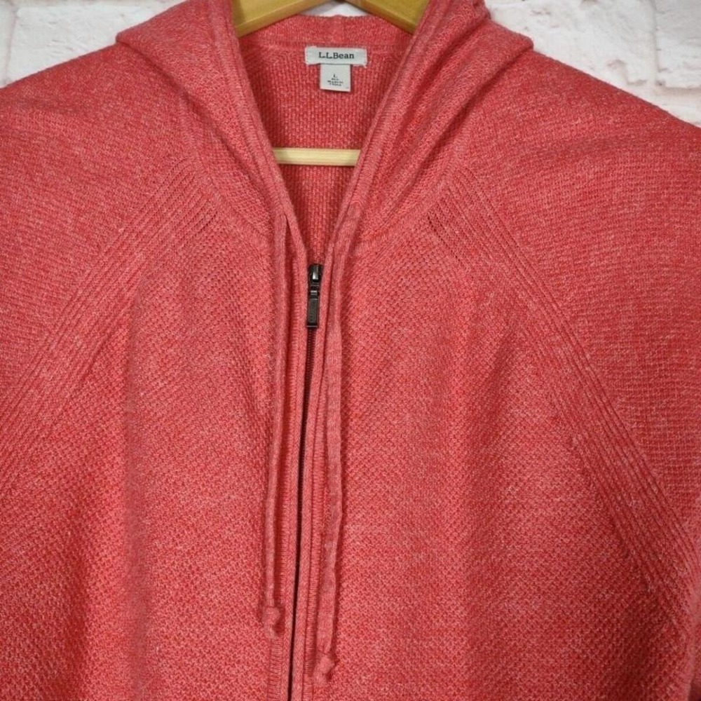 LL Bean Hoodie Sweater Jacket Womens L Tangerine Cotton Knit Long Sleeve Zip Up - Picture 4 of 8